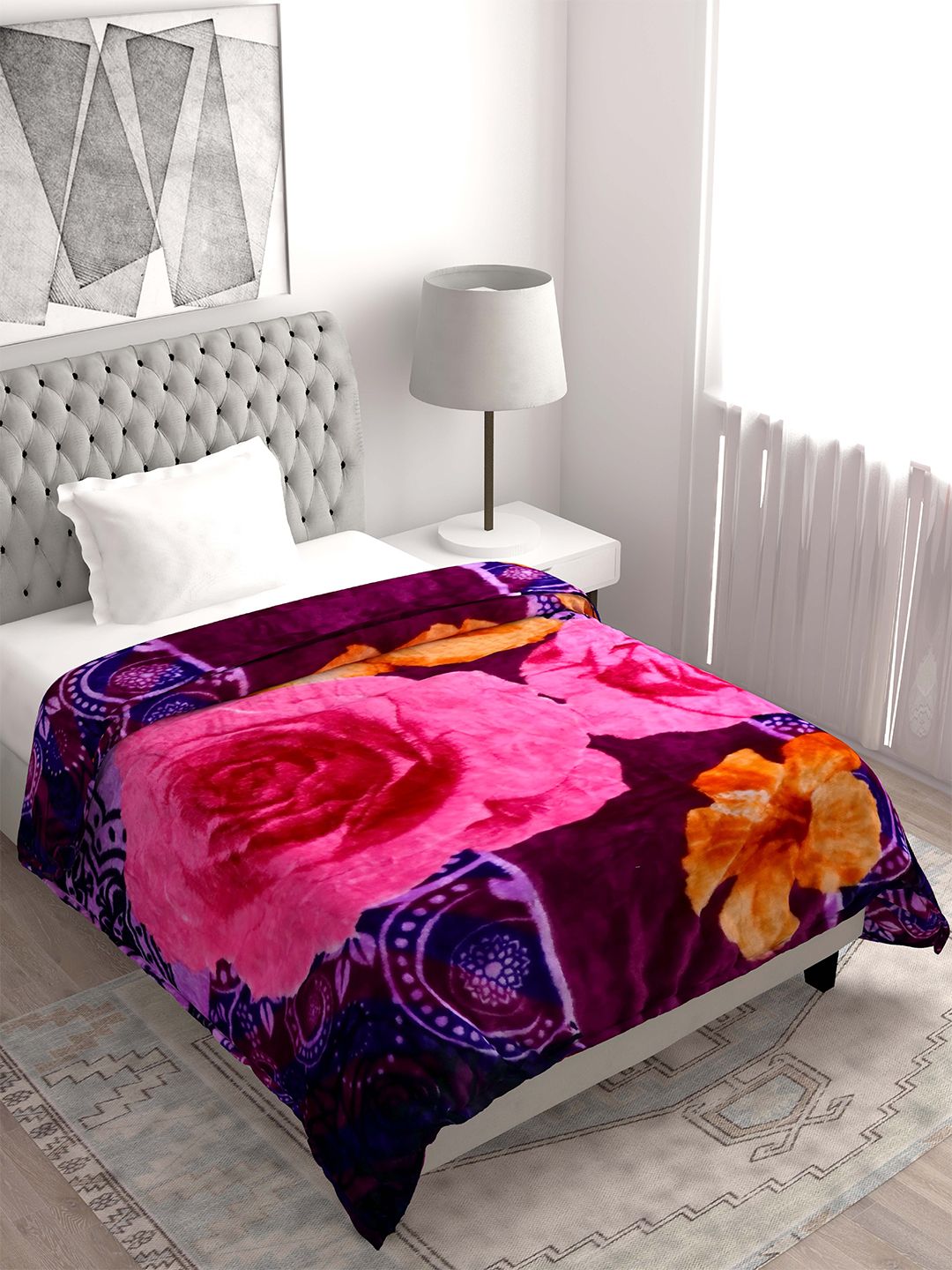 Spangle Lavender & Pink Floral Microfiber Heavy Winter 450 GSM Single Bed Blanket Price in India