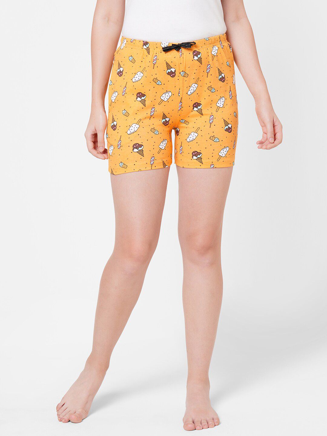 SDL by Sweet Dreams Women Orange & White Printed Lounge Shorts Price in India
