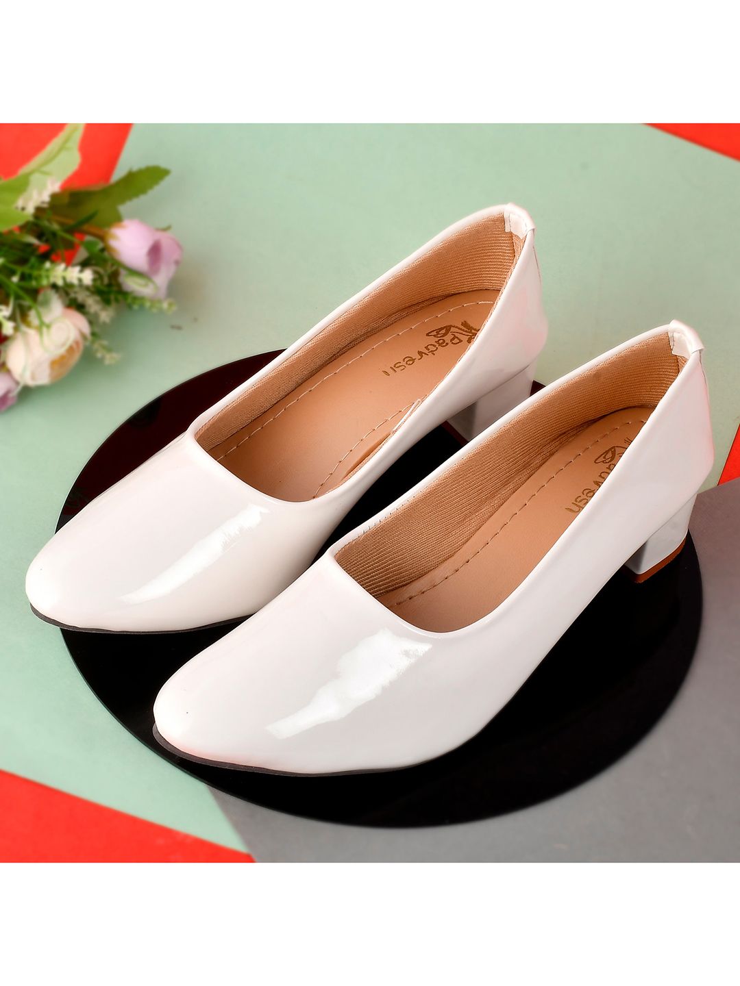 Padvesh White Party Kitten Pumps with Bows Price in India