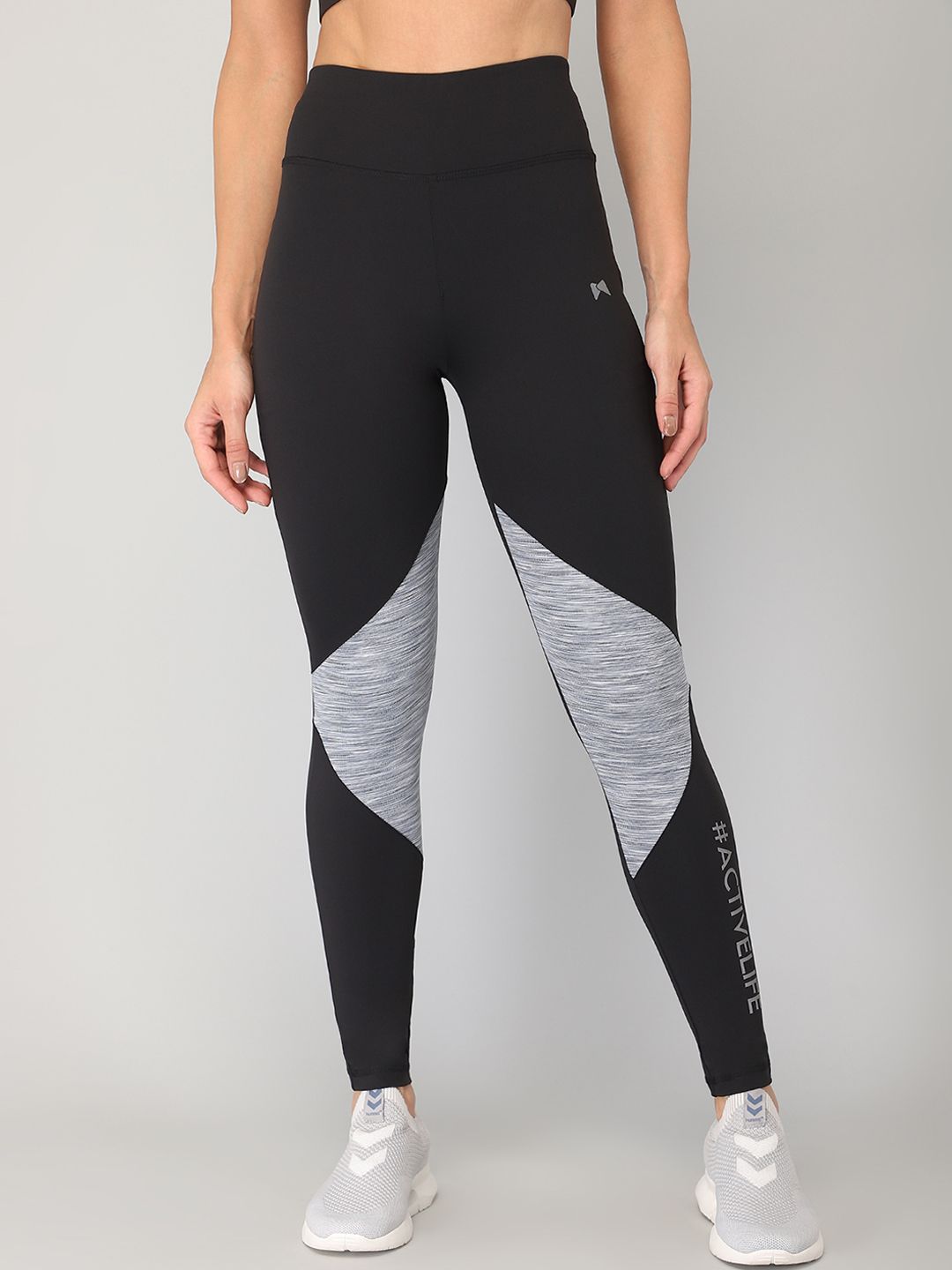 MUSCLE TORQUE Women Black & Grey Printed Ankle-Length Tights Price in India