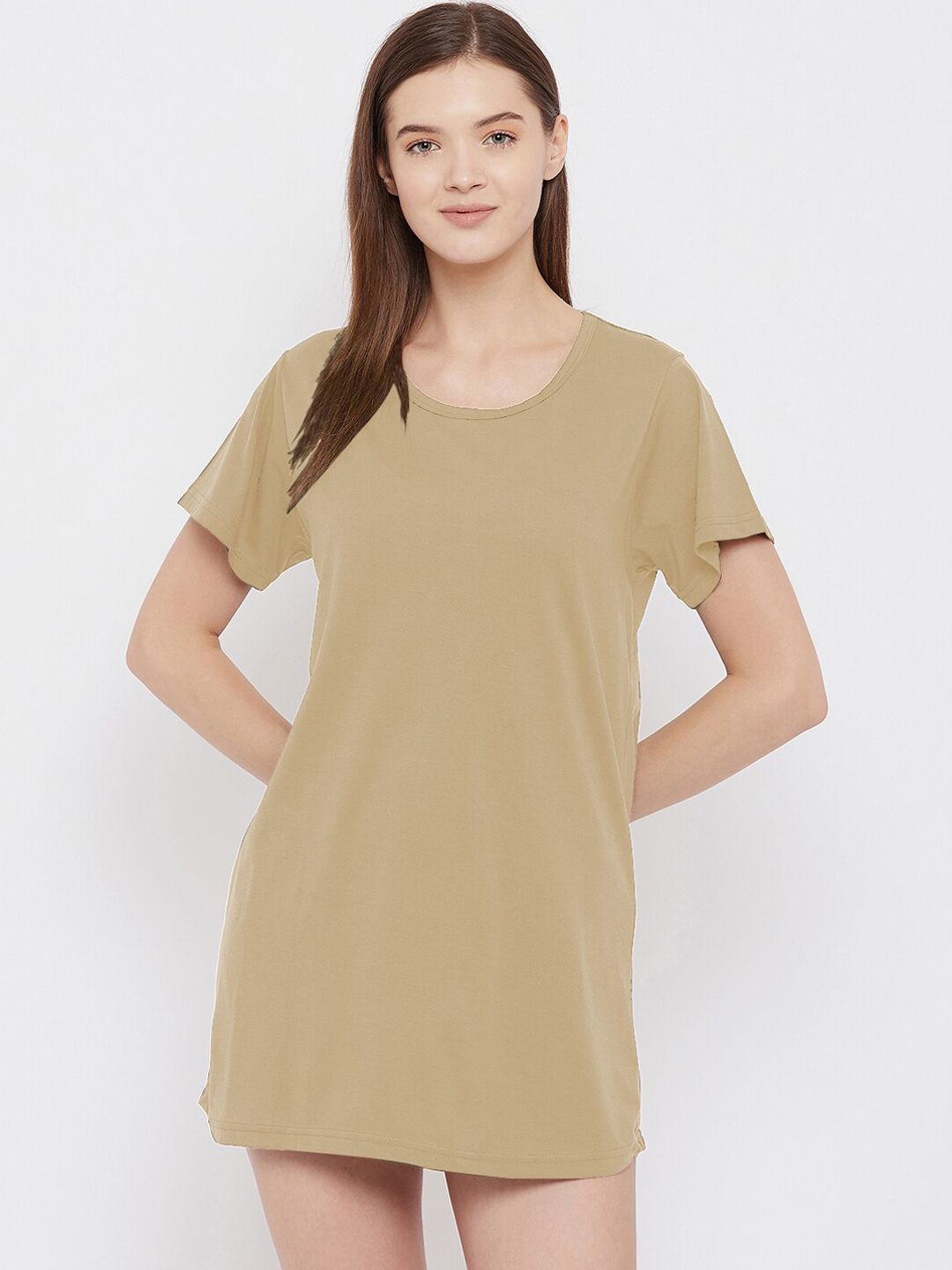 FRENCH FLEXIOUS Women Beige Solid Lounge Tshirts Price in India
