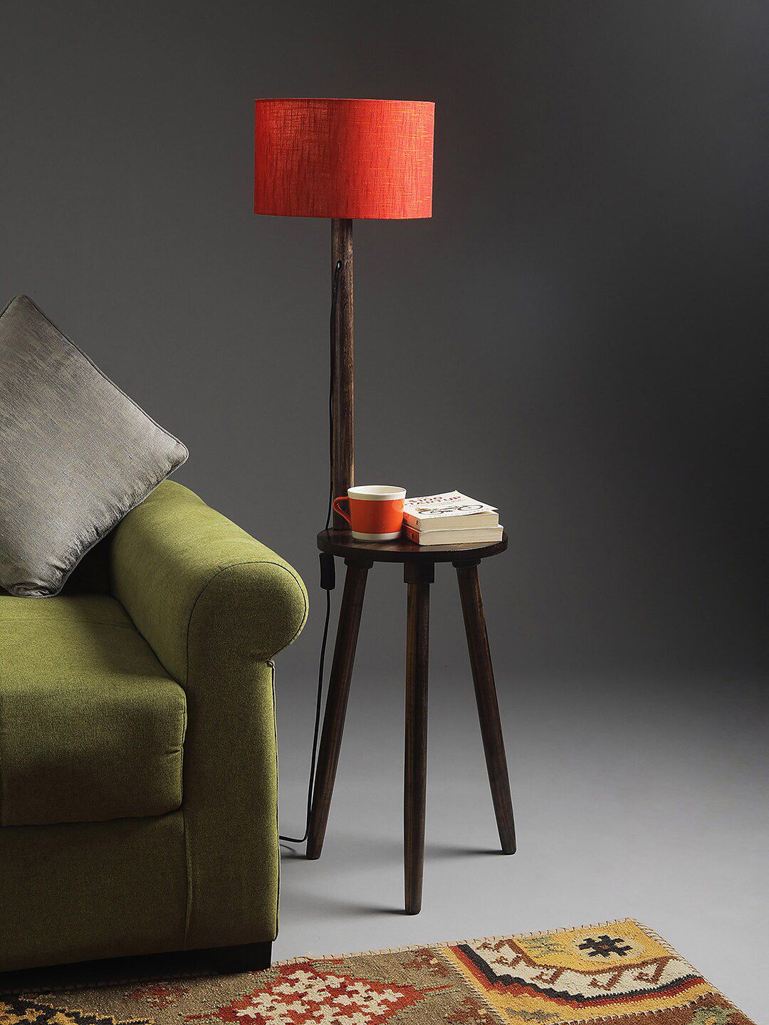 SANDED EDGE Yash Solid Wood Red Cotton Shade Floor Lamp Price in India
