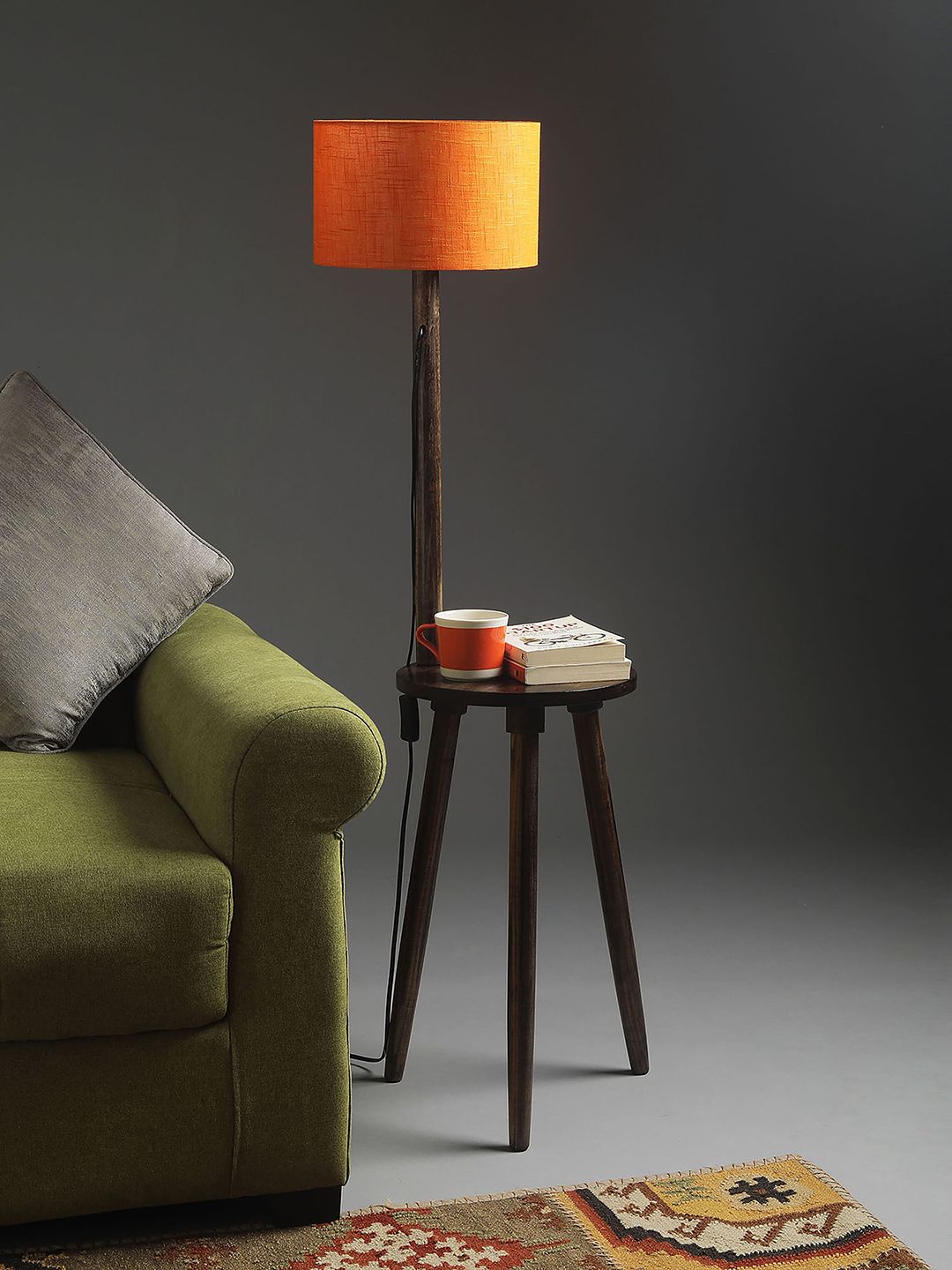 SANDED EDGE Orange & Brown Contemporary Floor Lamp with Walnut Finish Base Price in India