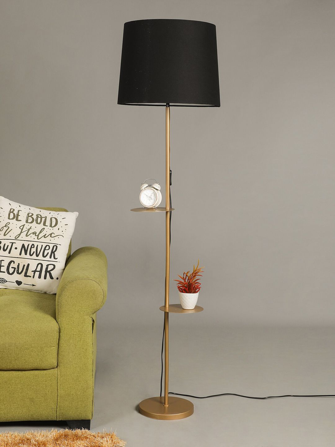 SANDED EDGE Black 2-Tier Cylinder-Shaped Floor Lamp Price in India