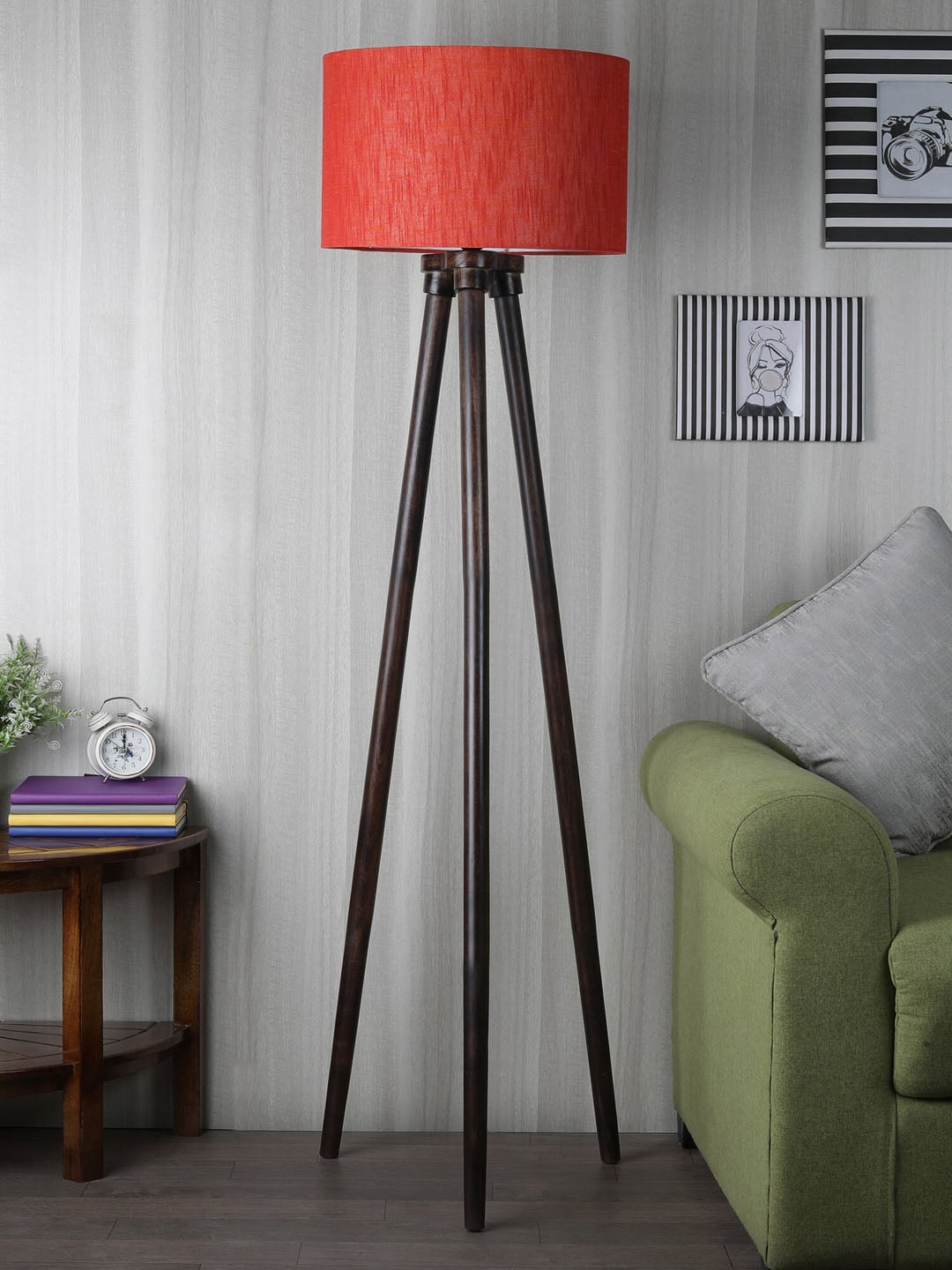 SANDED EDGE Red Frustum Tripod Floor Lamp With Cotton Shade Price in India