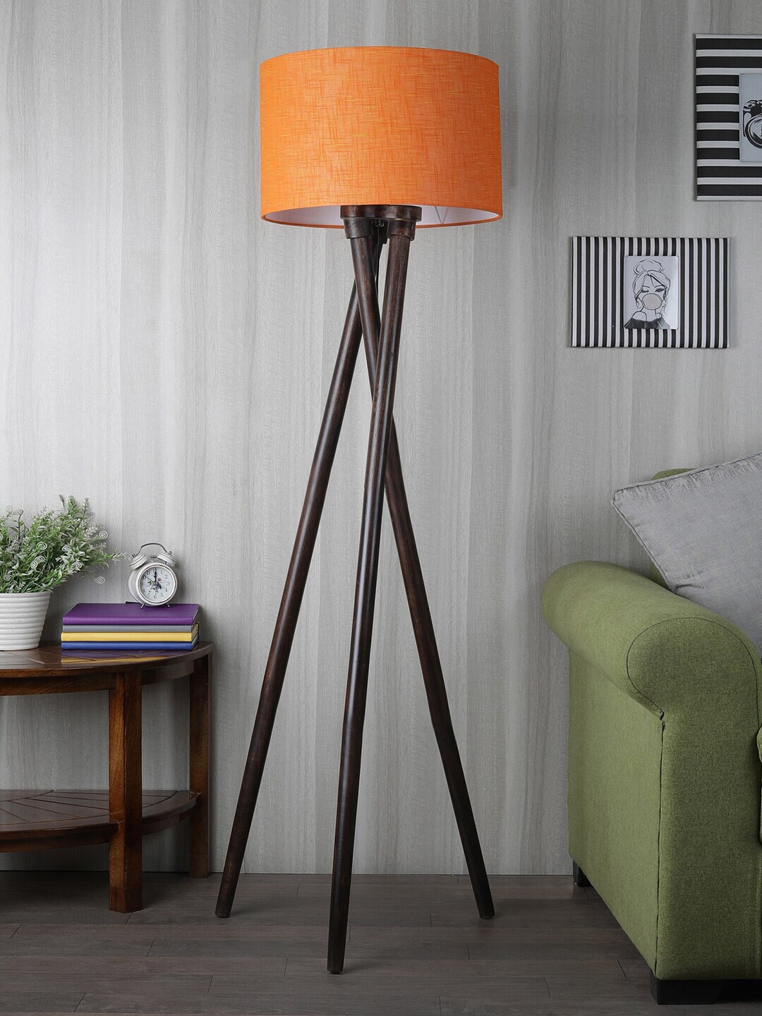 SANDED EDGE Orange Frustum Shade Tripod Floor Lamp Price in India