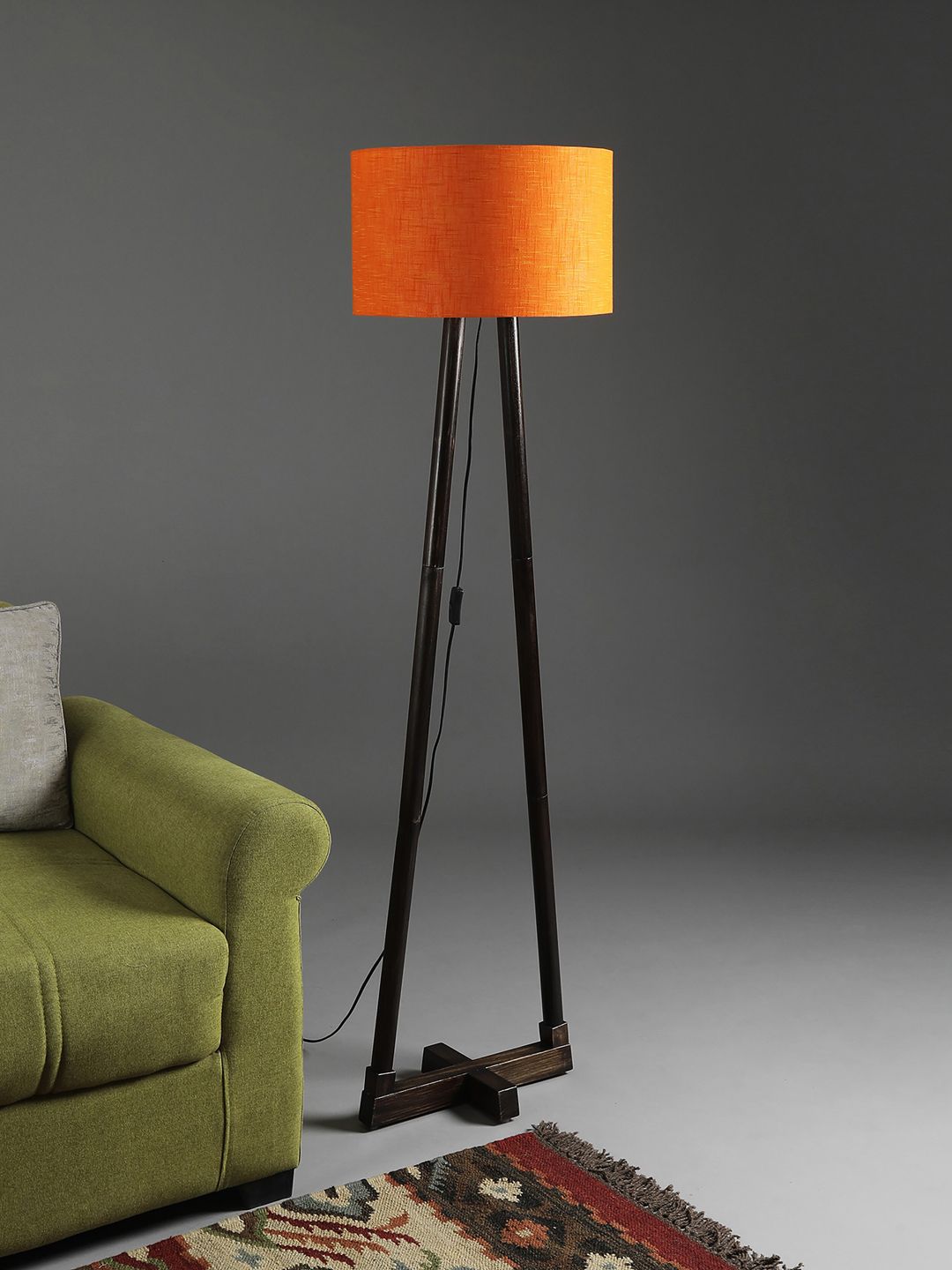SANDED EDGE Orange Traditional Floor Lamp with Walnut Finish Base Price in India