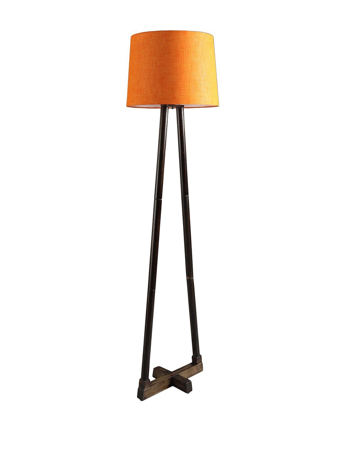 SANDED EDGE Tranquil Orange Solid Wood Floor Lamp With Cotton Shade Price in India