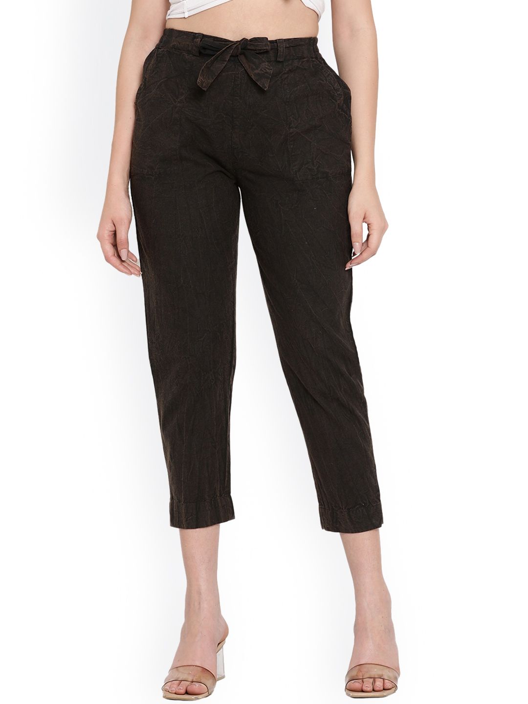 Aawari Women Black Relaxed High-Rise Trousers Price in India