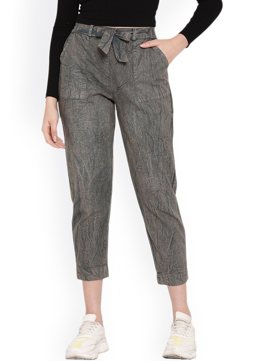 Aawari Women Grey Relaxed High-Rise Trousers Price in India