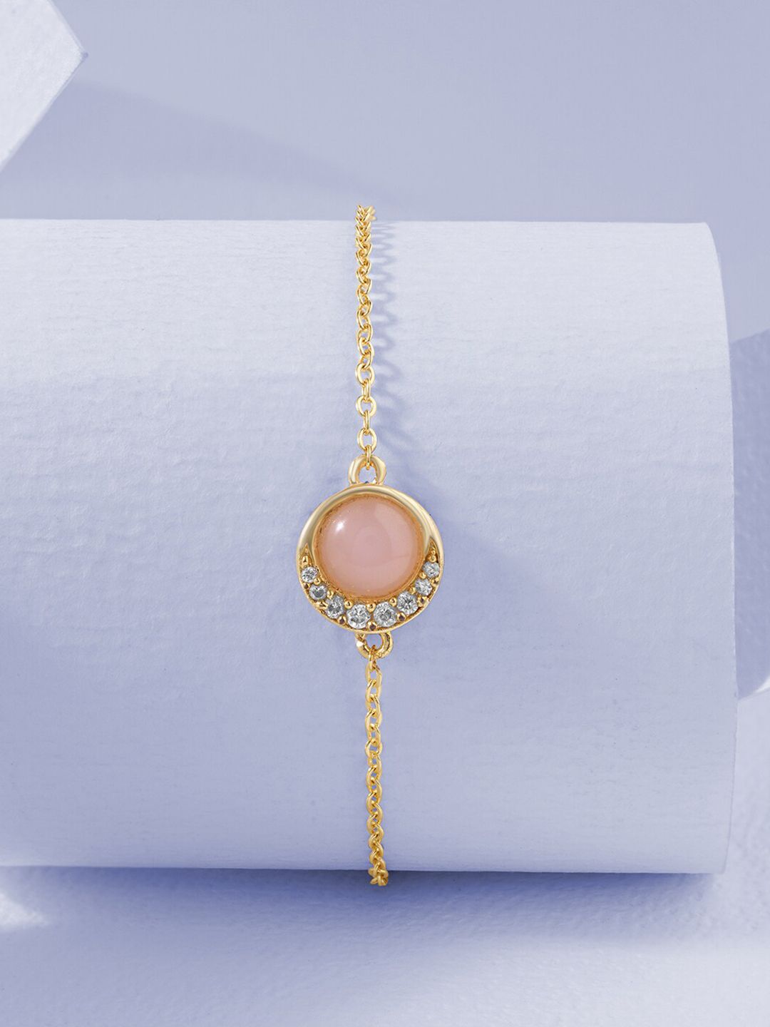 MINUTIAE Women Gold-Plated & Pink Brass Onyx Bracelet Price in India