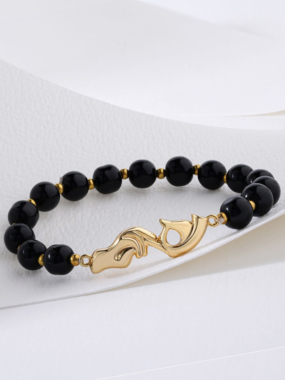 MINUTIAE Women Black Brass Crystals Handcrafted Gold-Plated Charm Bracelet Price in India
