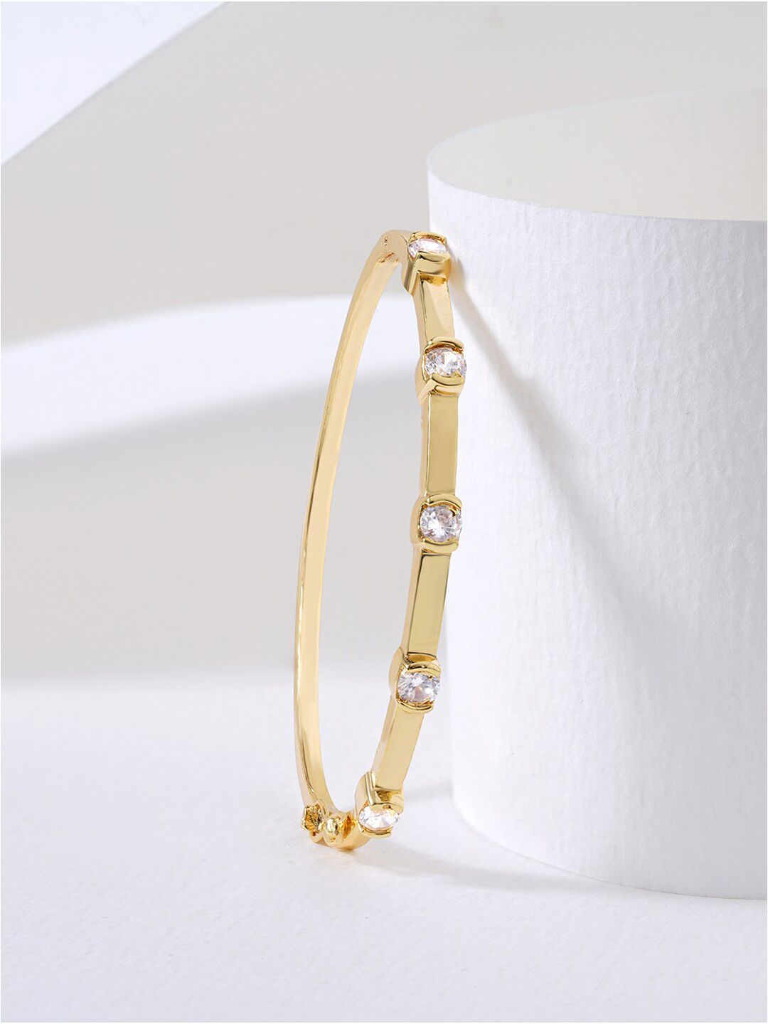 MINUTIAE Women Gold-Toned & White Brass Crystals Handcrafted Gold-Plated Bangle-Style Bracelet Price in India