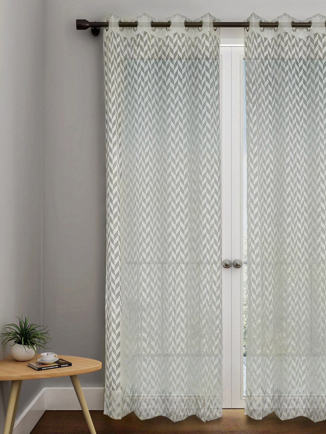 URBAN DREAM Off White & Grey Geometric Sheer Long Door Curtain Price in India