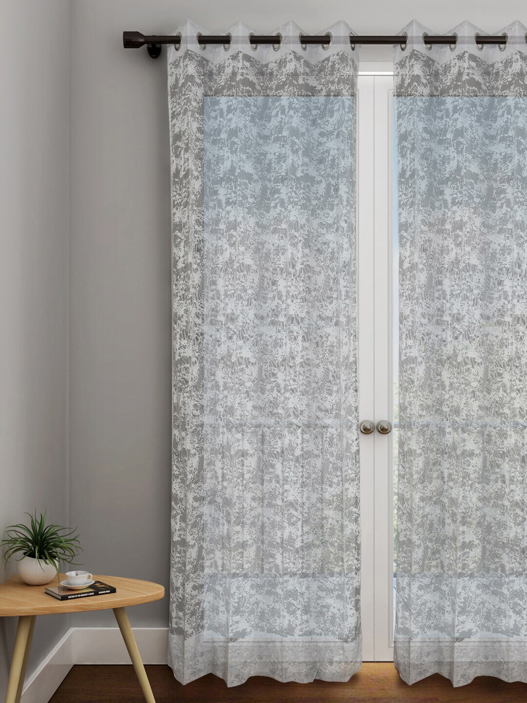 URBAN DREAM Grey & White Floral Sheer Door Curtain Price in India