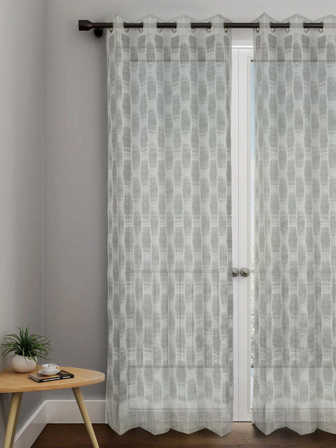 URBAN DREAM Off White & Grey Abstract Printed Sheer Cotton Long Door Curtain Price in India