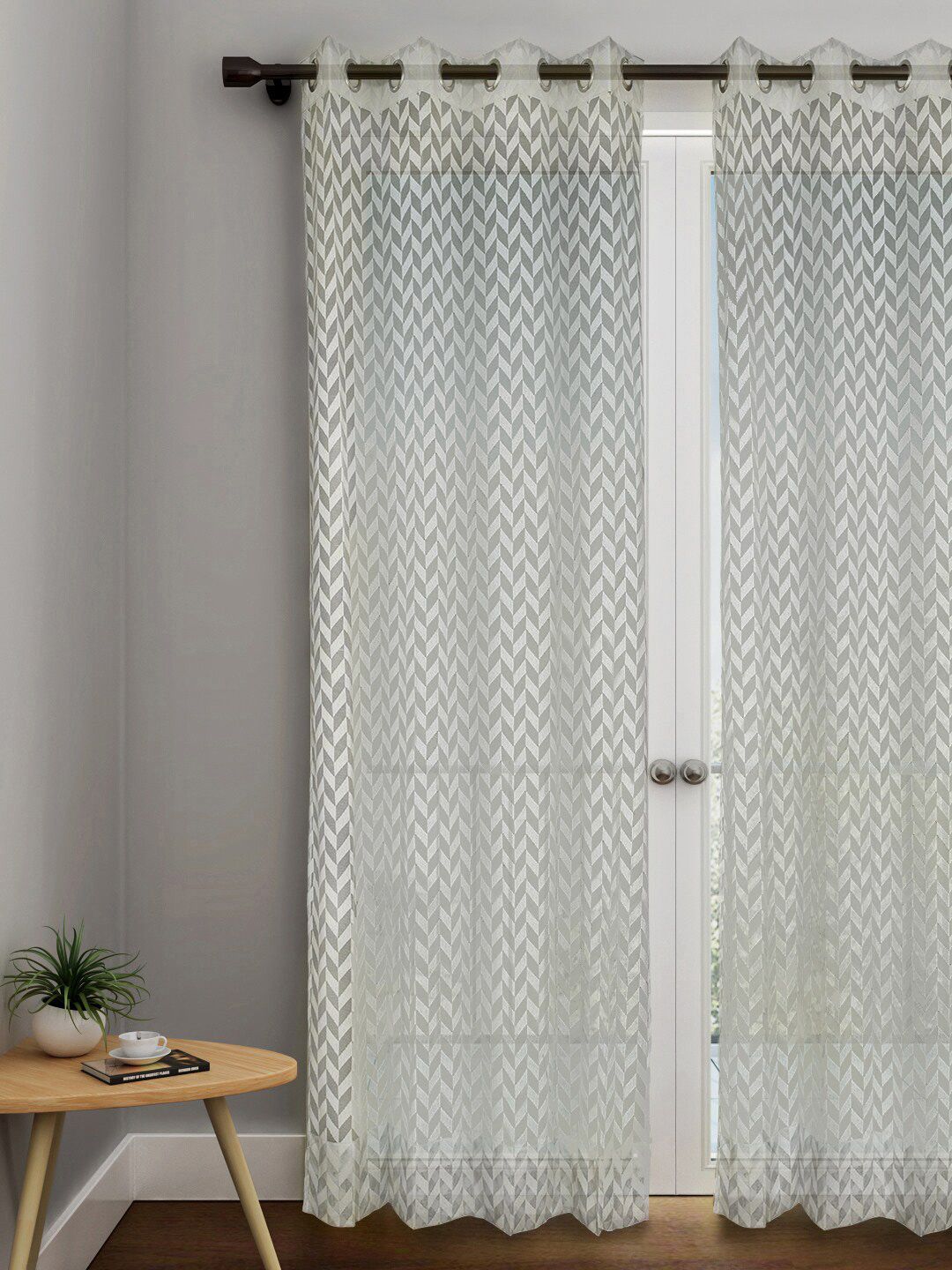 URBAN DREAM Off White & Grey Geometric Sheer Door Curtain Price in India