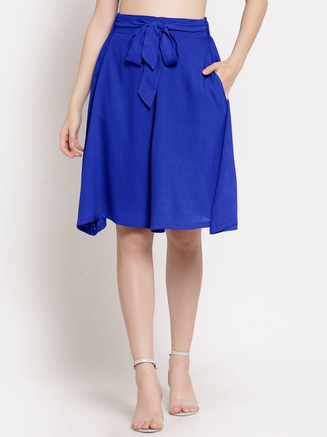 PATRORNA Women Blue Solid A-Line Flared Skirts
