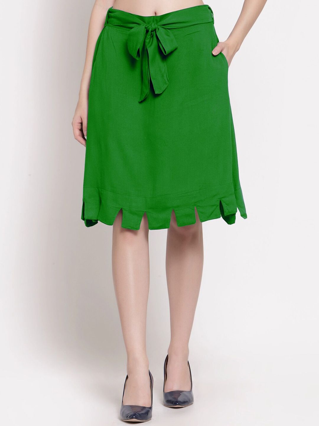 PATRORNA Women Green Solid A-Line Knee-Length Skirts