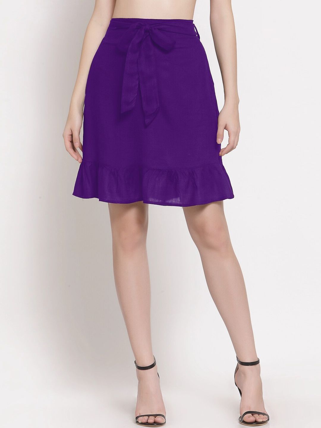 PATRORNA Women Purple Solid Straight Skirt