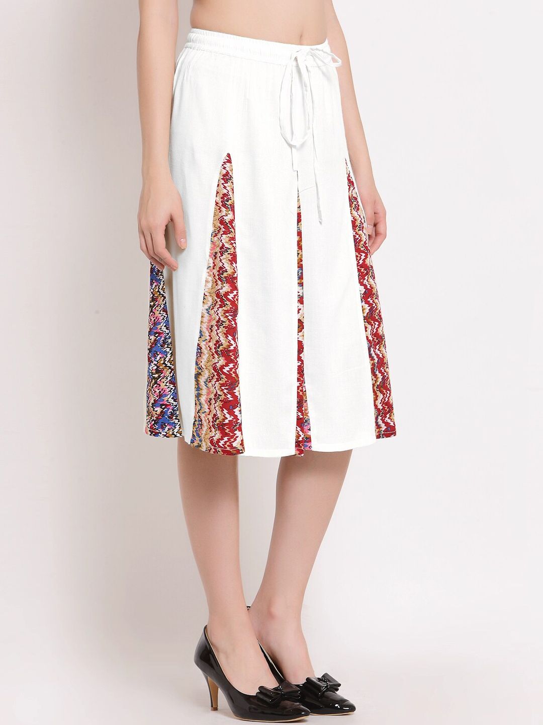 PATRORNA Women White Printed Flared Skirts