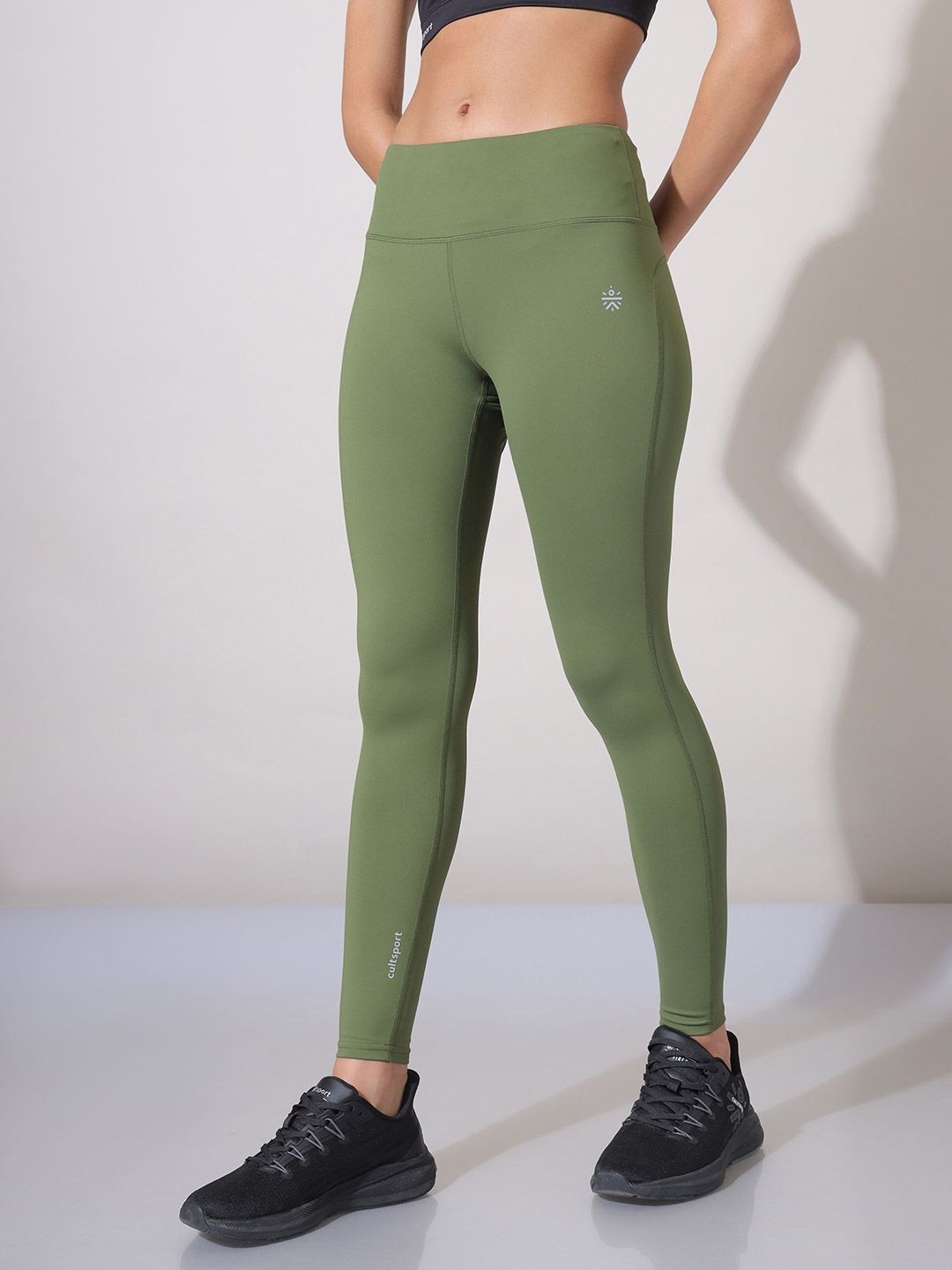 Cultsport Women Olive Green Solid Training or Gym Tights Price in India