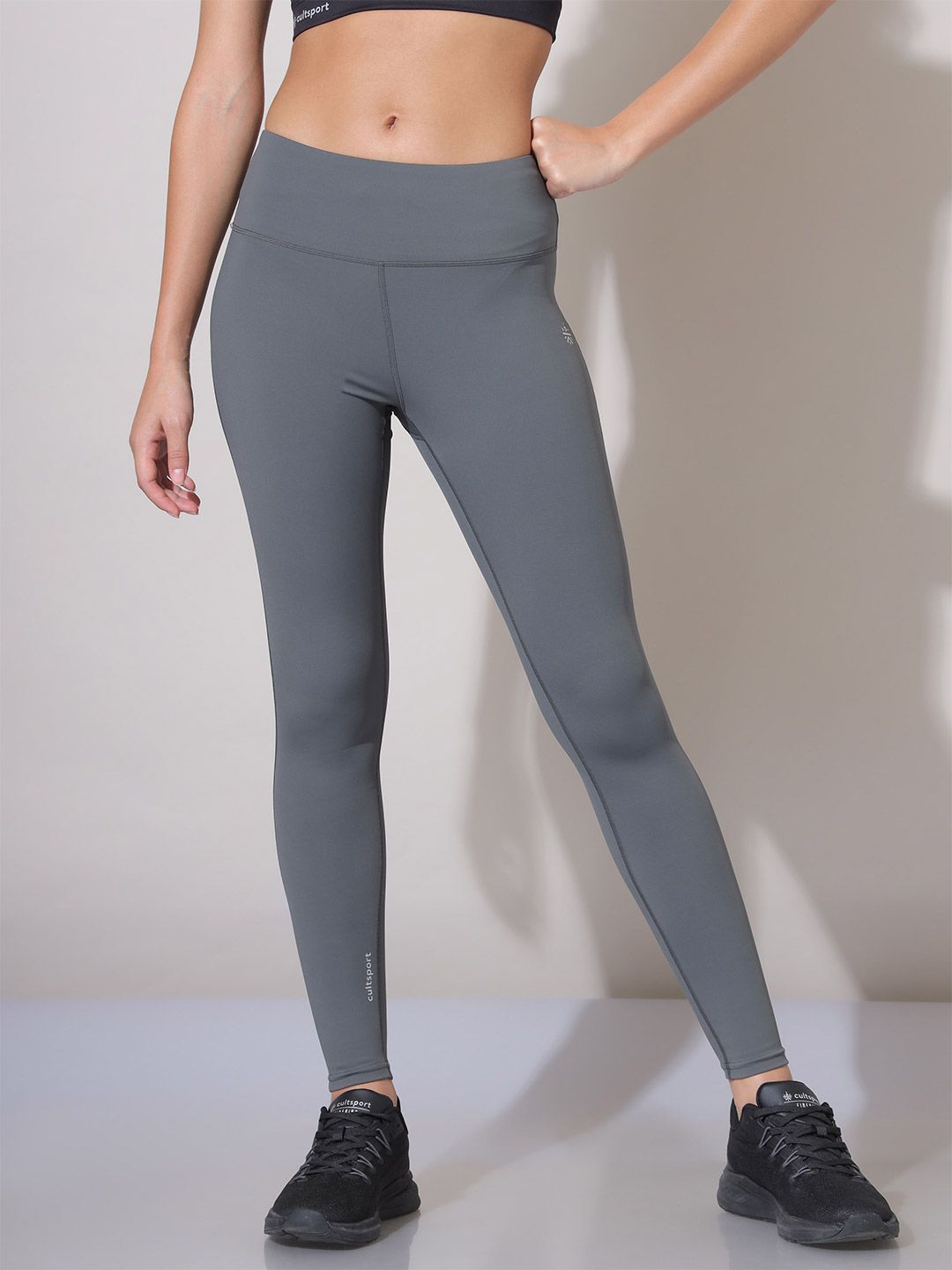 Cultsport Women Grey Solid Rapid-Dry Tights Price in India