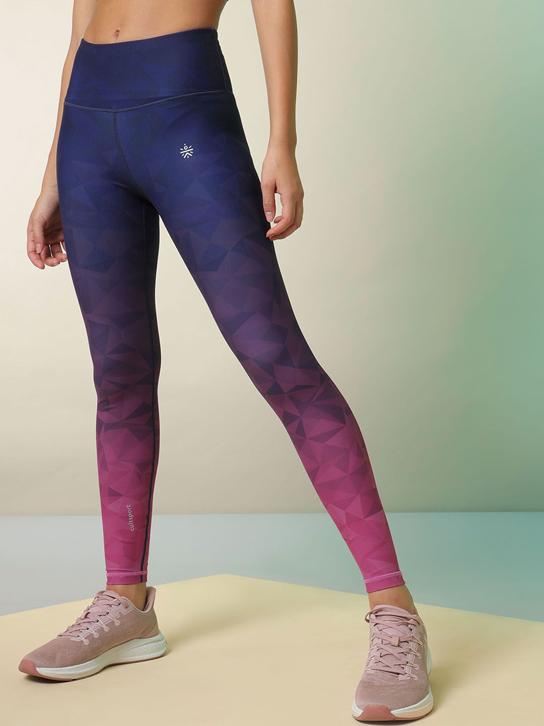 Cultsport Women Navy Blue & Burgundy Ombre Sports Tights Price in India