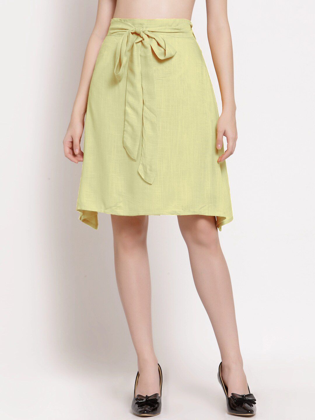 PATRORNA Women Cream Solid Straight Knee-Length Skirts