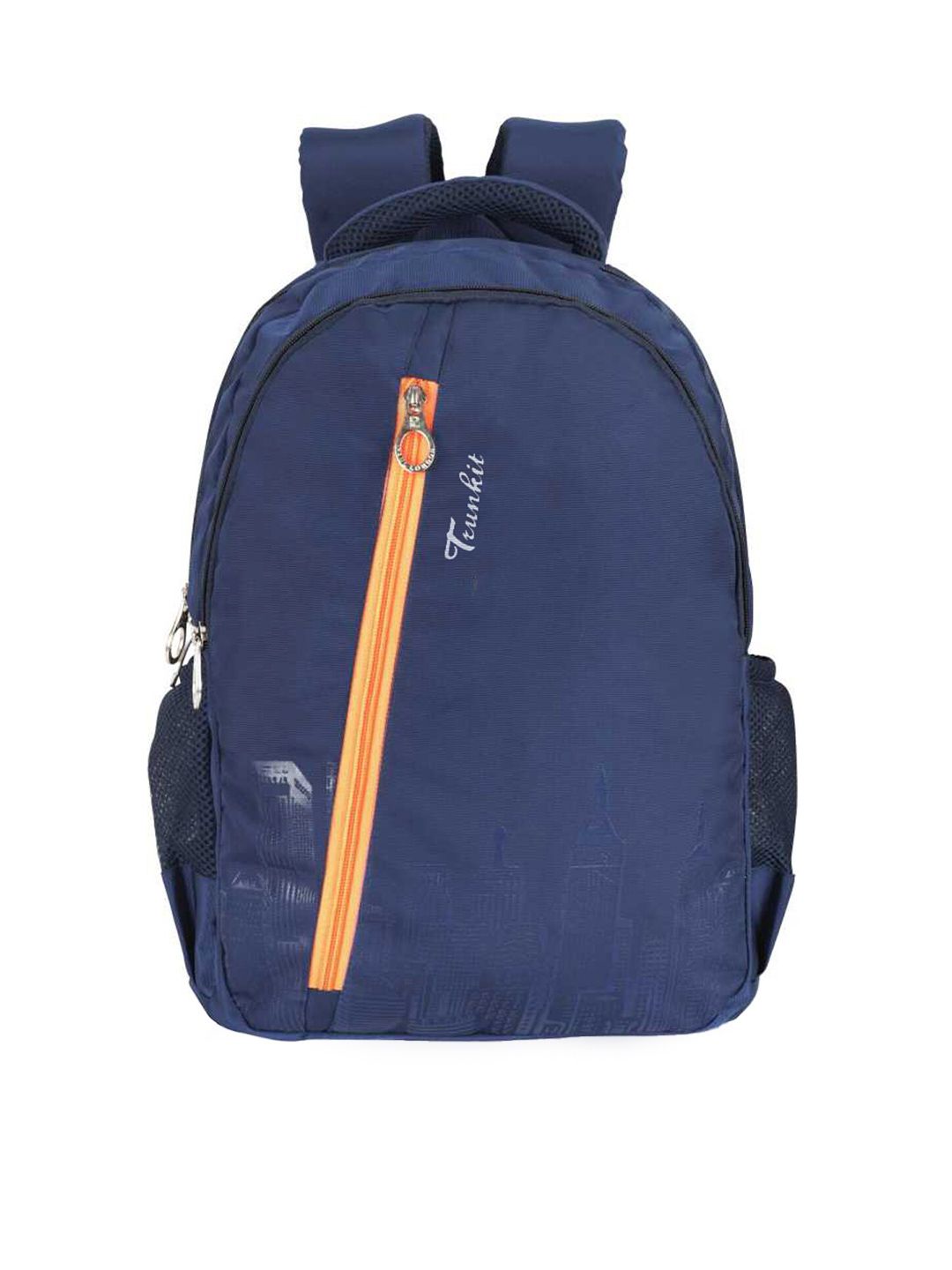 TRUNKIT Unisex Navy Blue & Orange Contrast Detail Laptop Backpack With Rain Cover Price in India