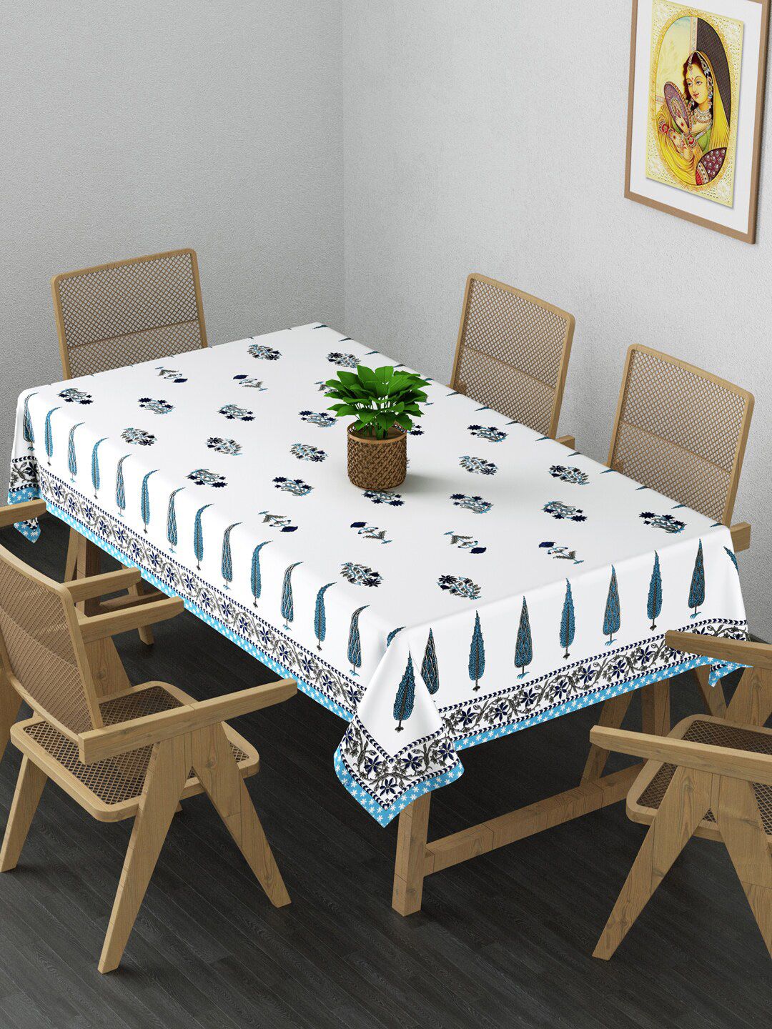 Gulaab Jaipur Blue & White Printed Cotton Table Cover Price in India