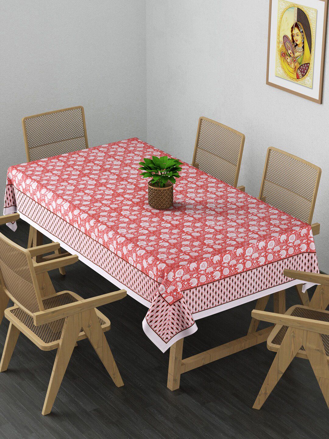 Gulaab Jaipur Red & White Printed Cotton Rectangle Table Cover Price in India