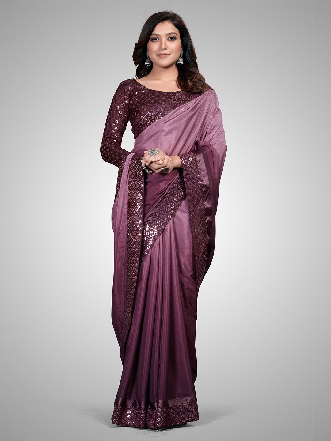 Mitera Purple Embellished Ombre Sequinned Silk Blend Saree Price in India