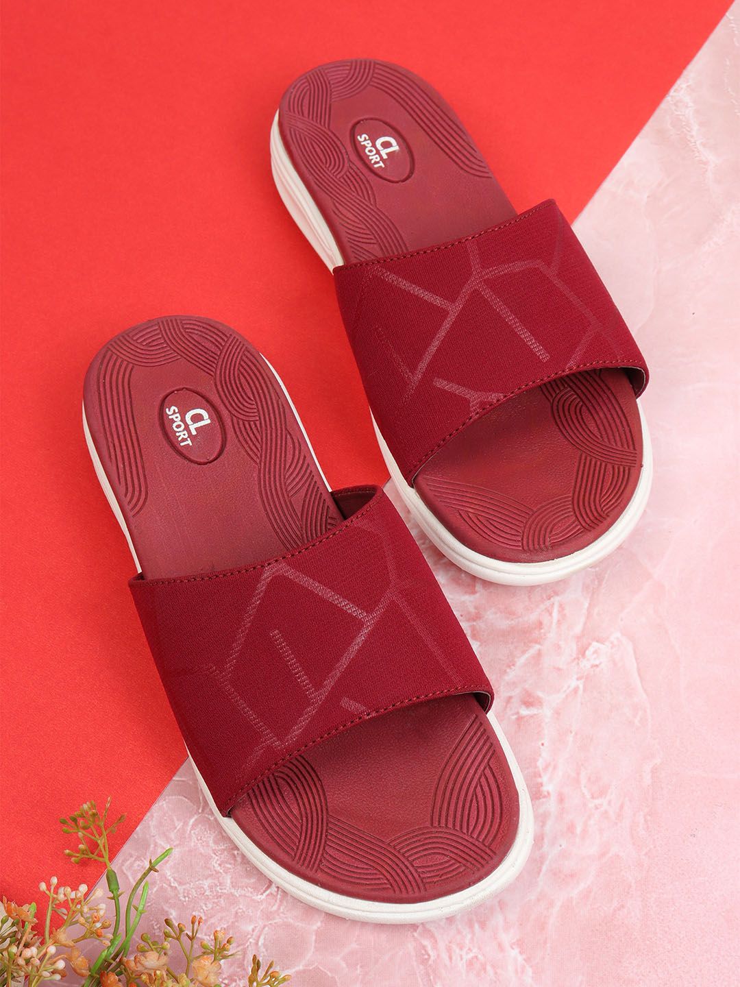 Carlton London sports Women Maroon Textured Open Toe Flats