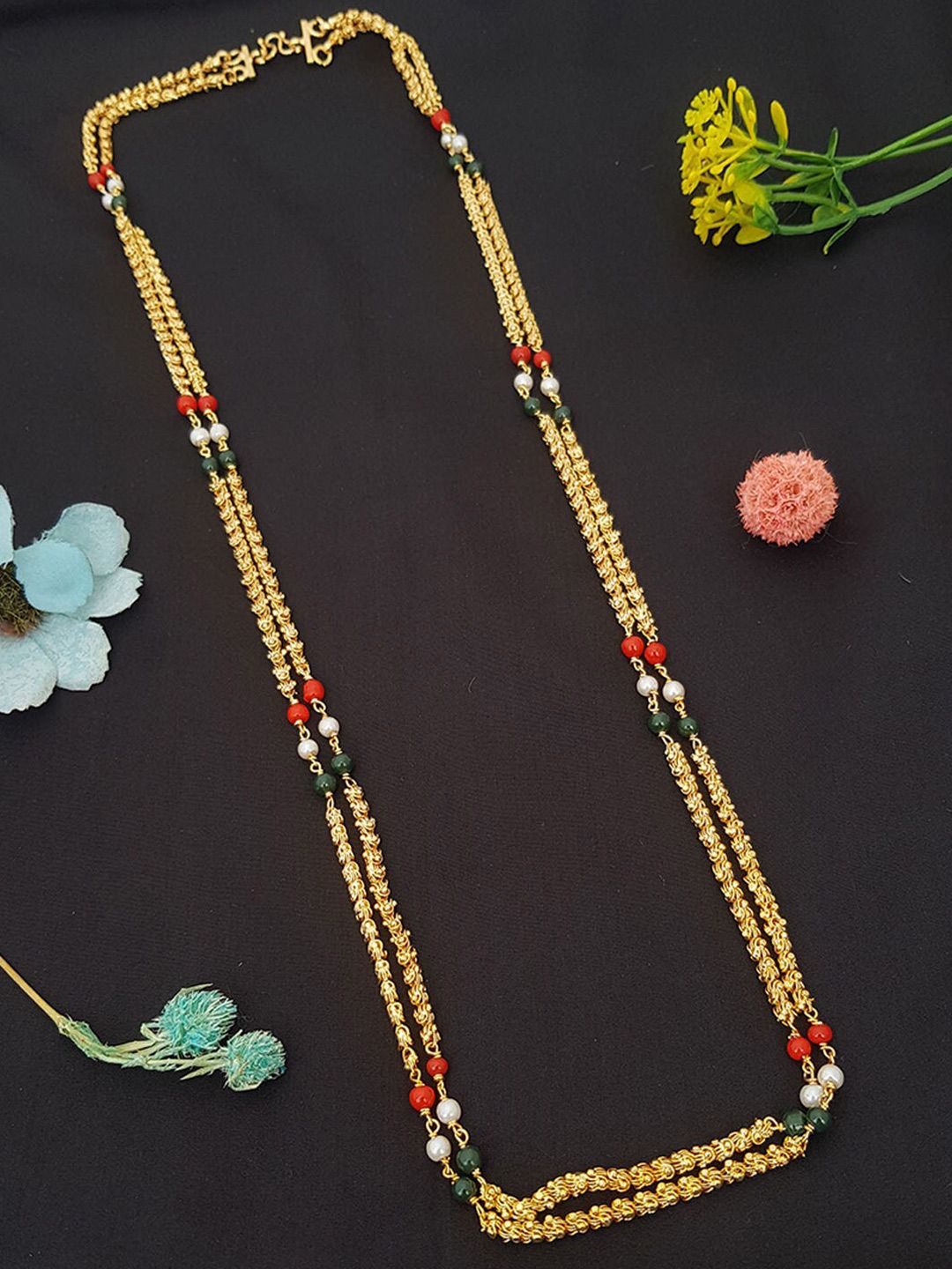 GRIIHAM Gold-Plated & Red Layered Chain Price in India