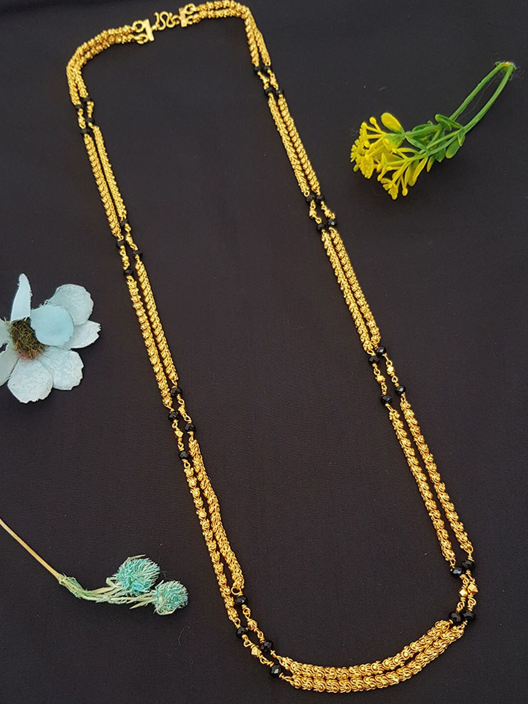 GRIIHAM Gold-Toned & Black Brass Gold-Plated Layered Chain Price in India