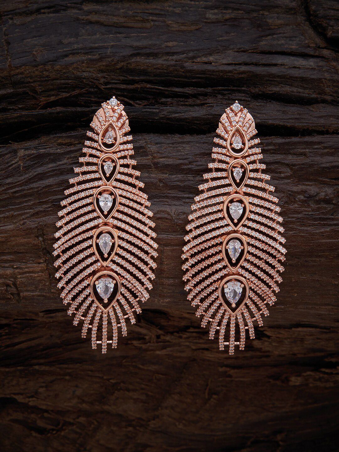 Kushal's Fashion Jewellery White Leaf Shaped Rose Gold-Plated Drop Earrings Price in India