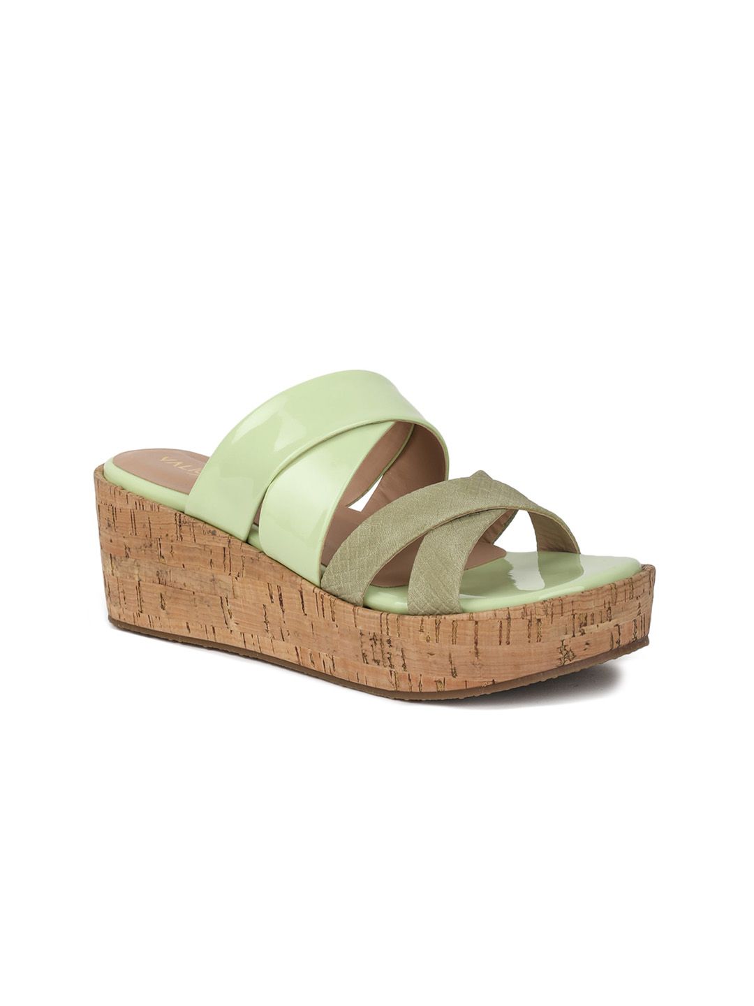 VALIOSAA Green Flatform Sandals 2 Inch Heels Price in India