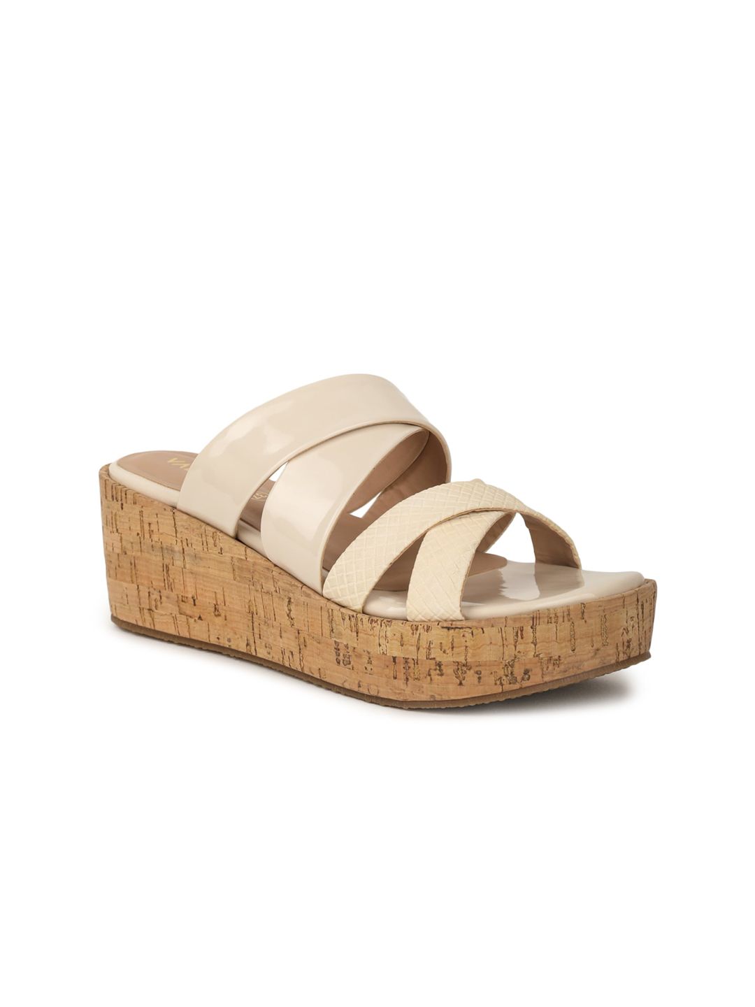 VALIOSAA Cream-Coloured Wedge Sandals with Buckles Price in India