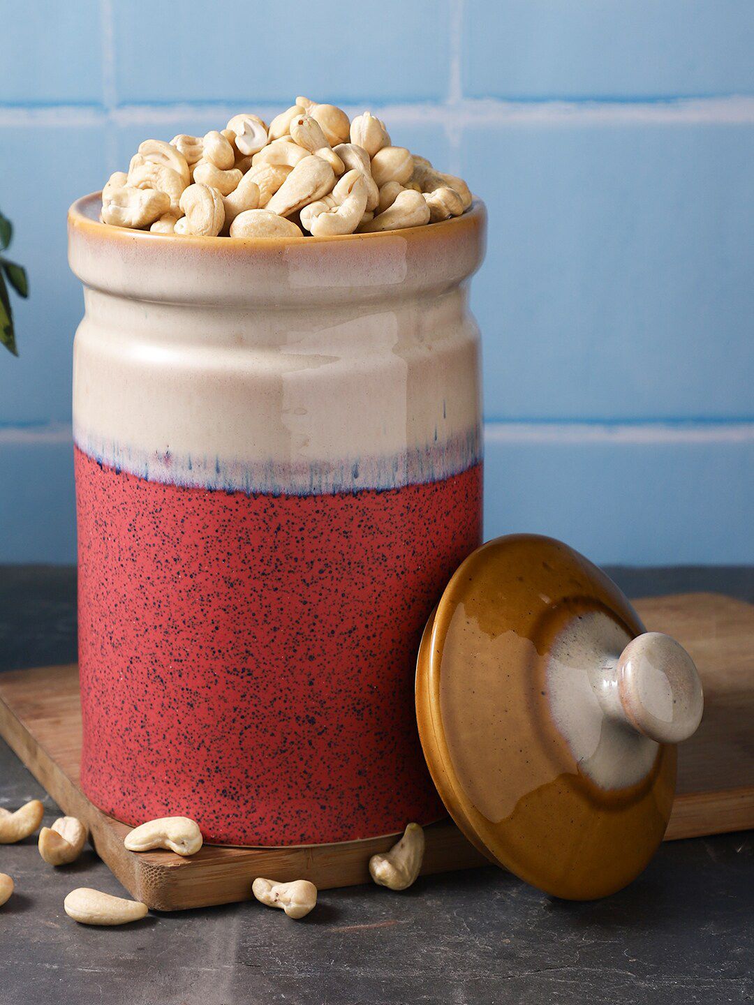 MIAH Decor Red & Beige Printed Food Storage Jar Price in India
