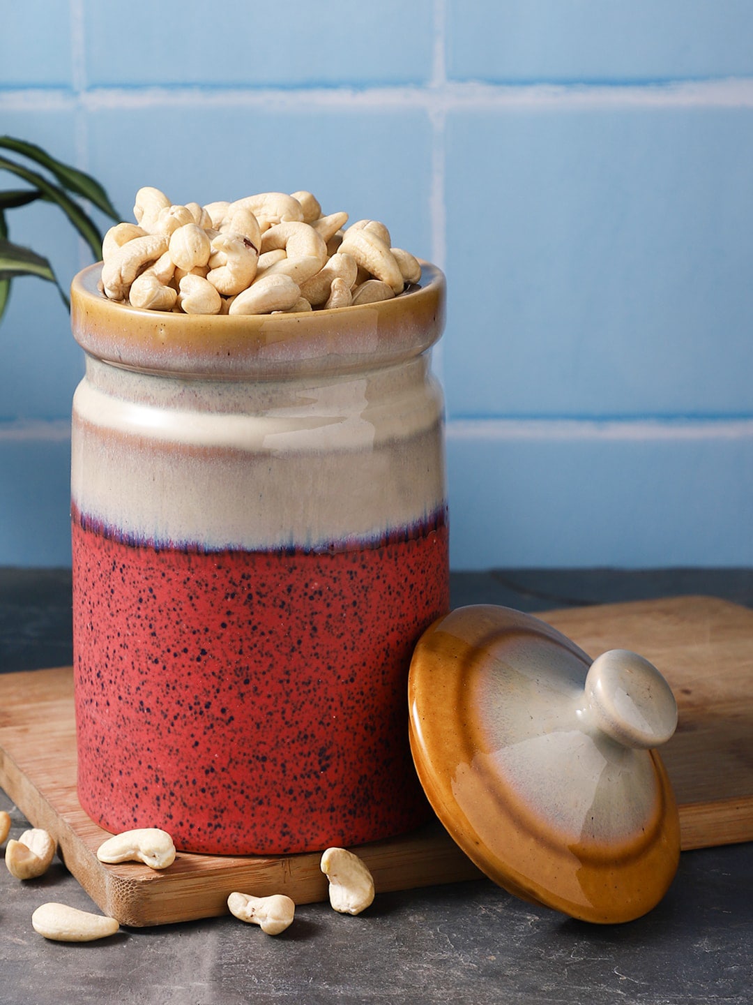 MIAH Decor Red & Beige Ceramic Storage Jar Price in India