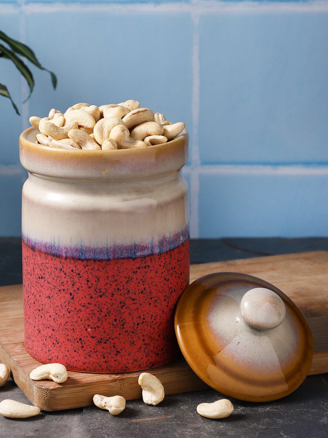 MIAH Decor Beige & Red Ceramic Food Storage Jar Price in India