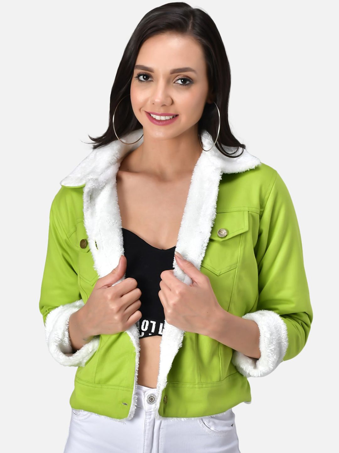 FurryFlair Women Green Crop Outdoor Tailored Jacket Price in India