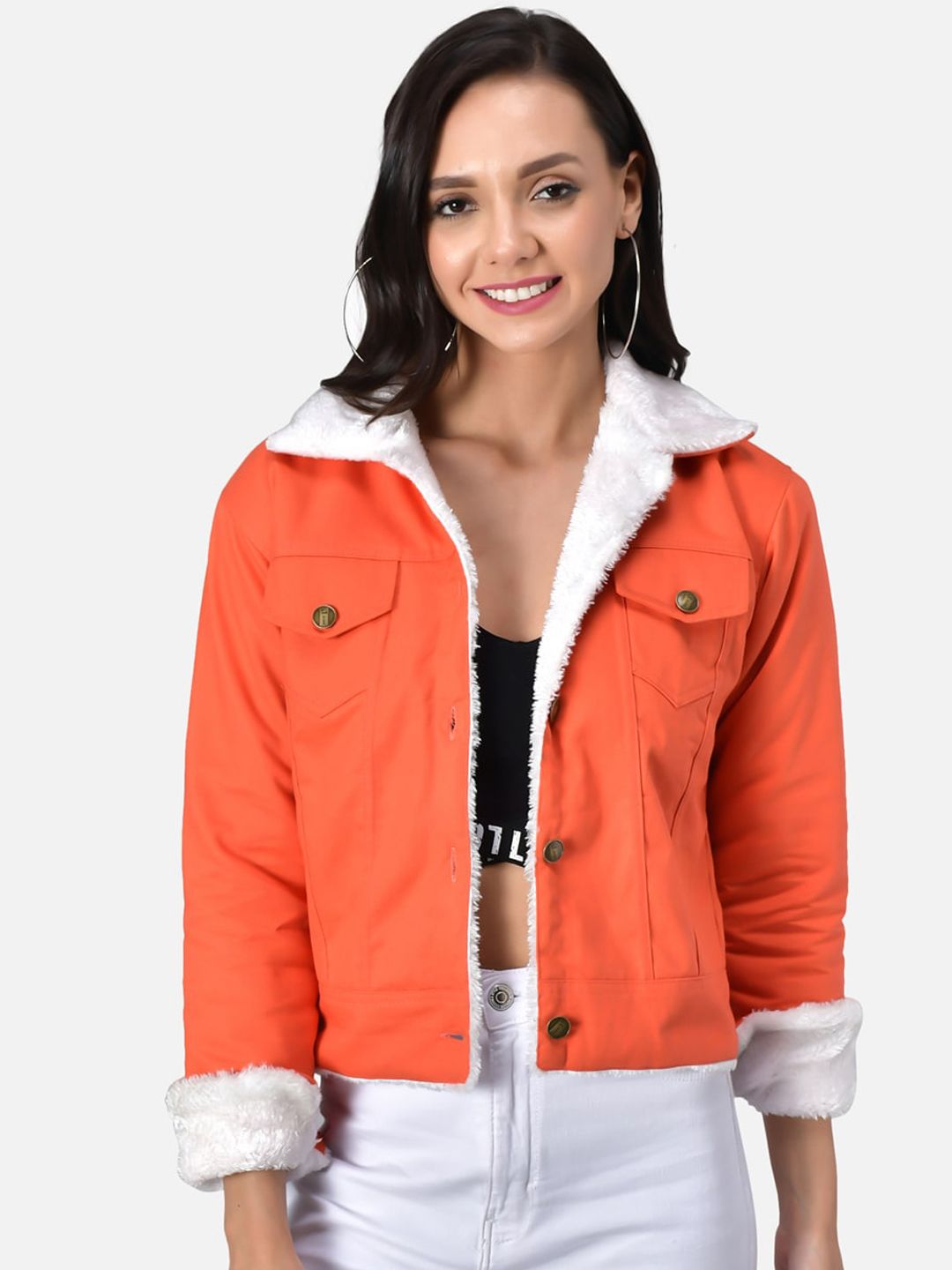 FurryFlair Women Orange Crop Outdoor Tailored Jacket Price in India