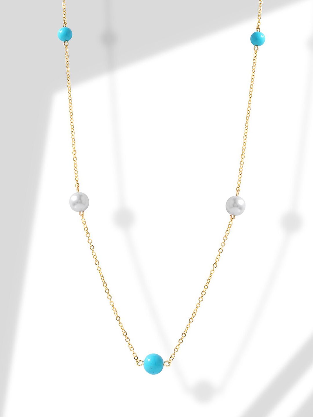 MINUTIAE Gold-Plated & Blue Brass Bead Chain Necklace. Price in India