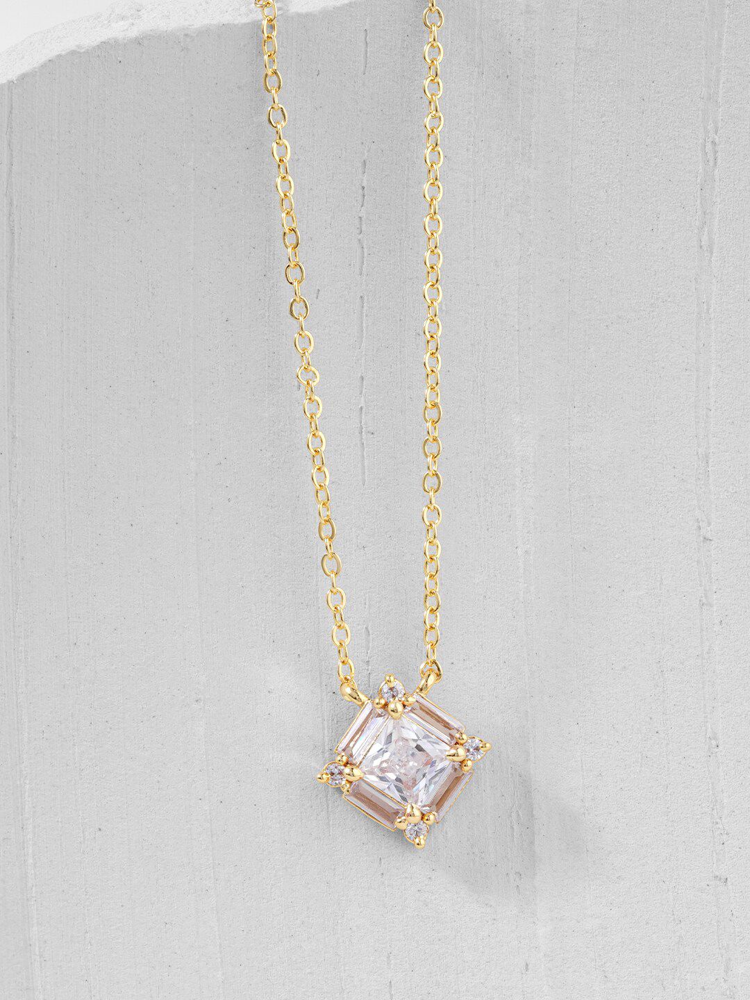 MINUTIAE Gold-Plated Princess Solitaire Pendant Necklace Price in India