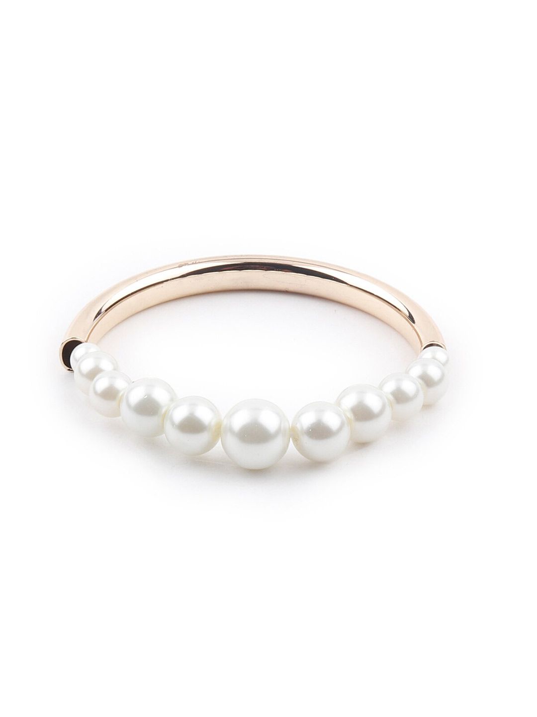 ODETTE Women Gold & White Pearls Bangle-Style Bracelet Price in India