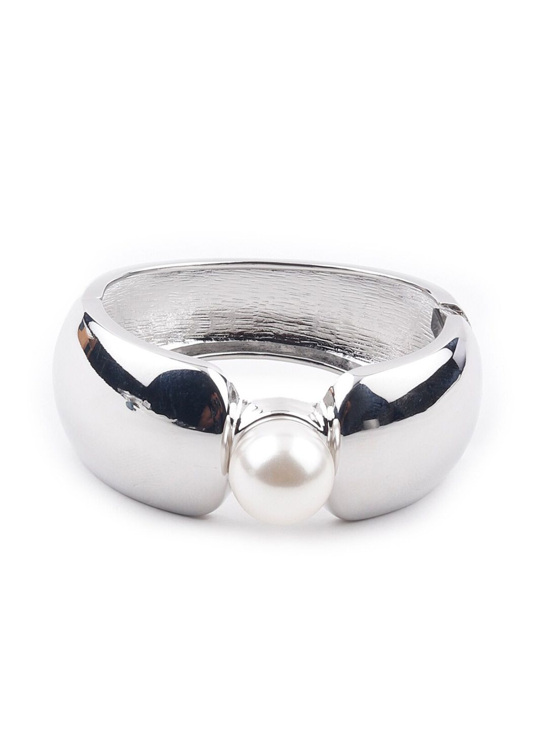 ODETTE Women Silver-Toned & White Cuff Bracelet Price in India