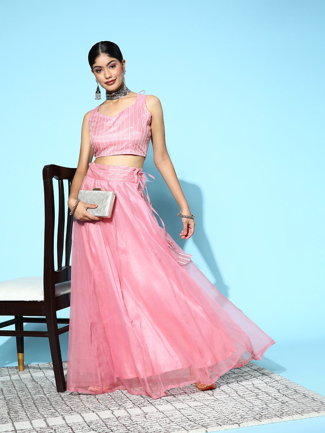 Shae by SASSAFRAS Pretty Pink Solid Ready to Wear Lehenga Choli Price in India