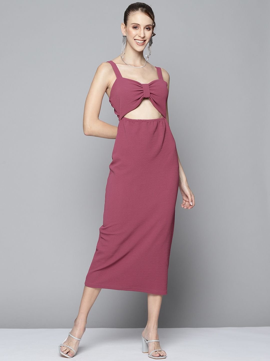 knee length dresses for ladies Buy Women Black Rib V-Neck Midi Dress Online at Best Price